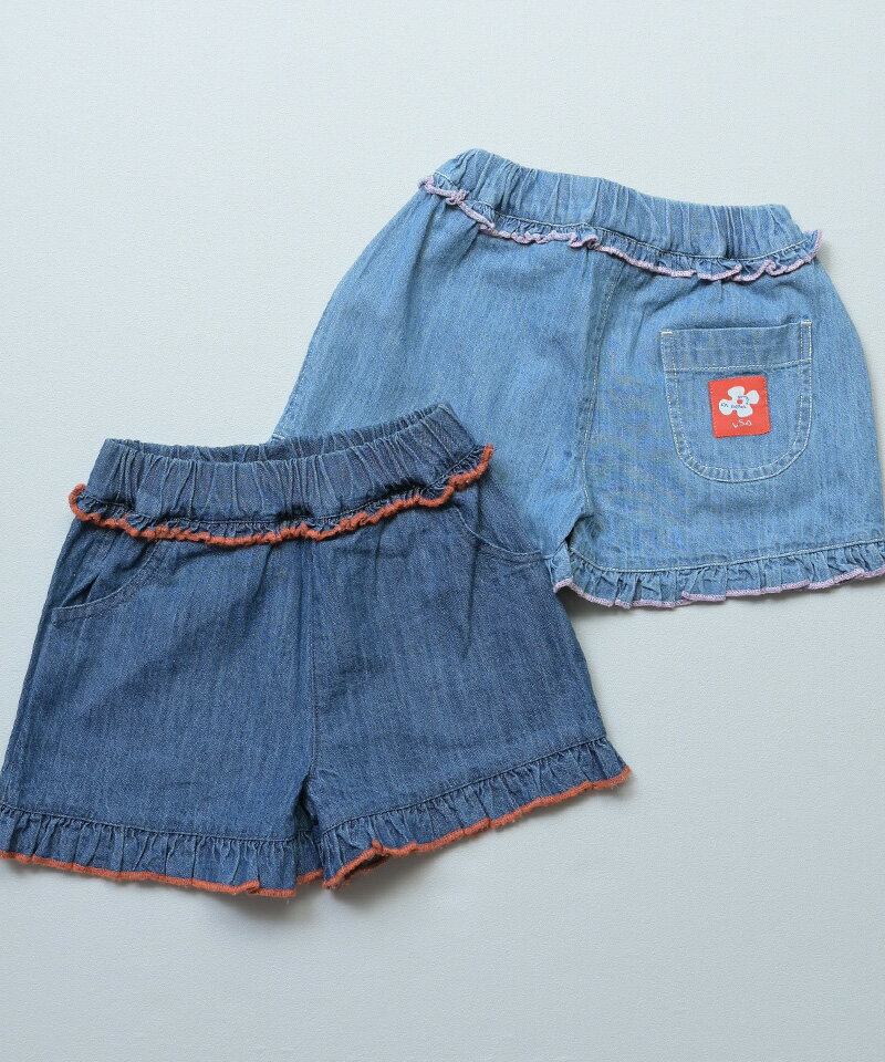 デニムフリルショートパンツ 子供服 男の子 女の子 ベビー キッズ ボトムス ハーフ...