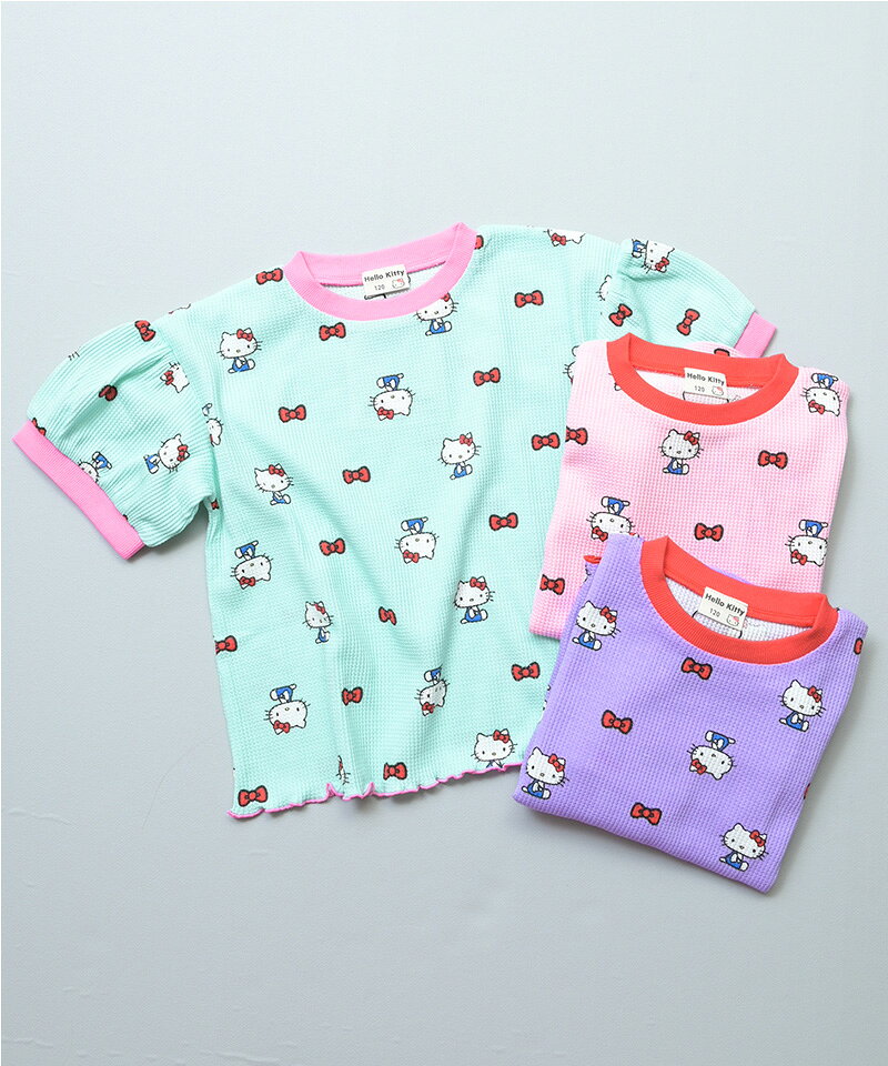 【別注】Hello Kitty ワッフルTシャツ 子供服 女の子 ベビー トップス 半袖 2026SS【メール便対象／日時指定不可】