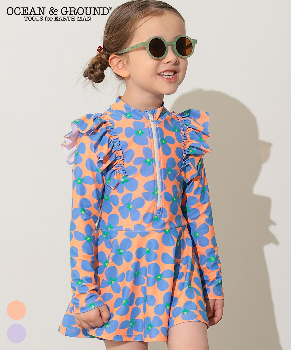【水着】【UVCUT】フリルショルダーラッシュワンピース水着 子供服 キッズ ベビー 女の子 男の子 オールイン 水着 2026SS