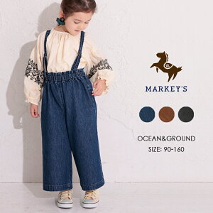 サスペンダーワイドパンツ OCEAN&GROUND オーシャンアンドグラウンド MARKEY’S マーキーズ 90cm 100cm 110cm 120cm 130cm 140cm 子供服 女の子 お揃い サスペンダー ボトムス ロングパンツ キッズ