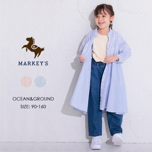 Jr.バンドカラーストライプワンピース OCEAN&GROUND オーシャンアンドグラウンド MARKEY'S マーキーズ 150cm 160cm 子供服 女の子 お揃い 長袖 キッズ