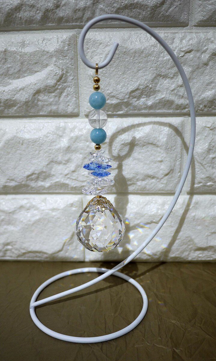 ワイヤースタンド　天然石【アクアマリン/水晶】40mmストレートタイプ