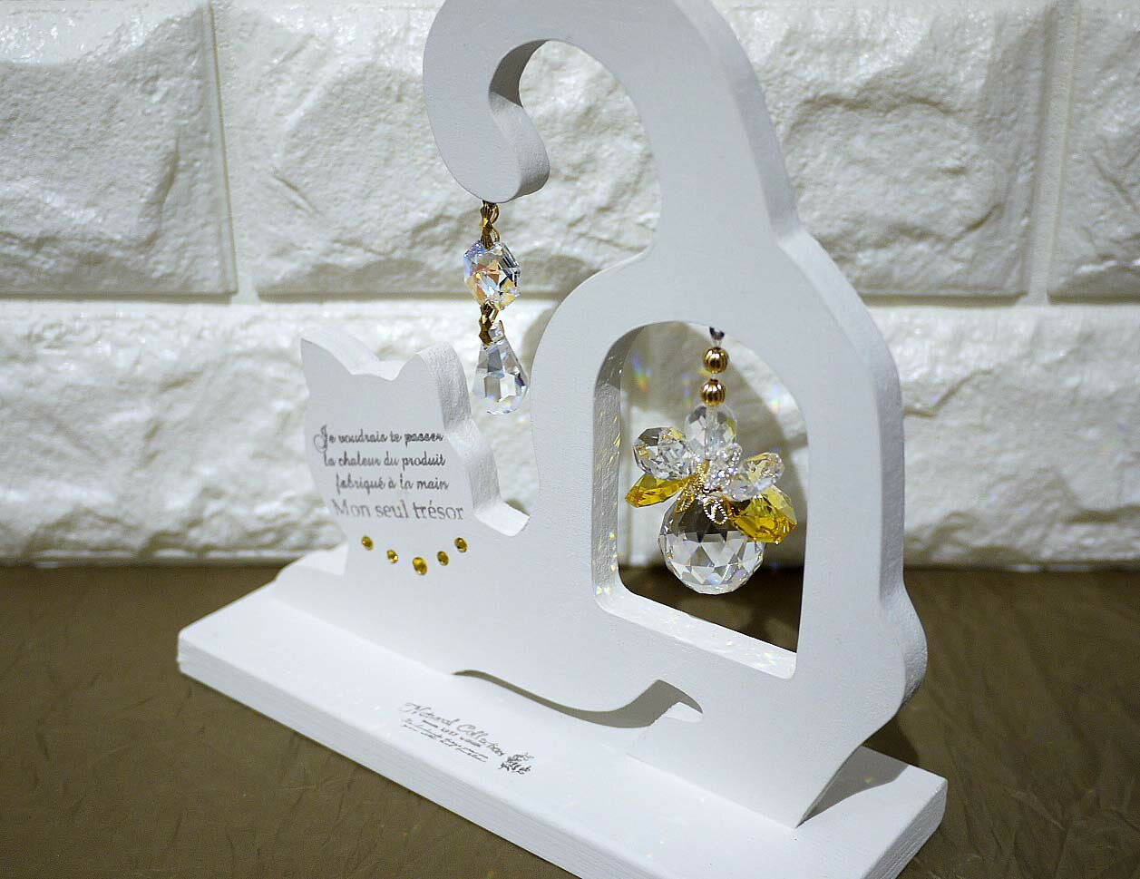 天使のサンキャッチャー 木工 ねこ2(白)20ミリ