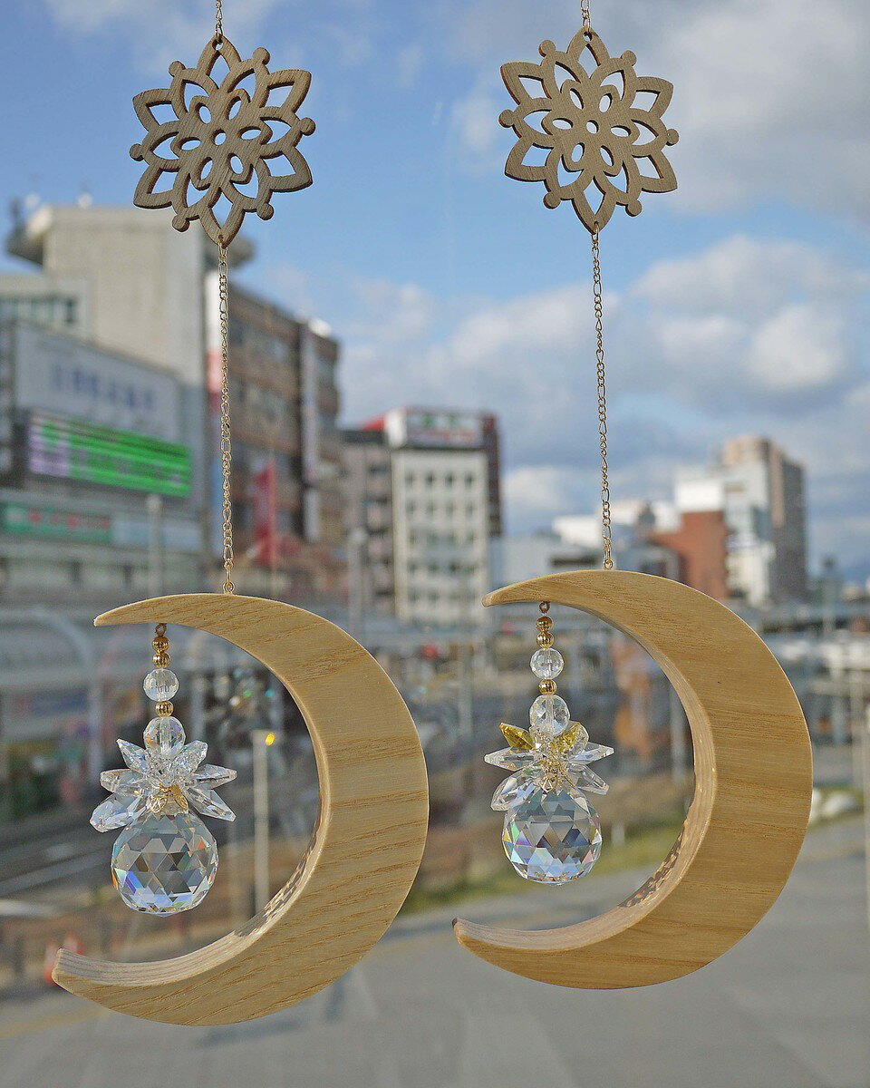 天使のサンキャッチャー　ハンキング　木工月（大）30mm天使