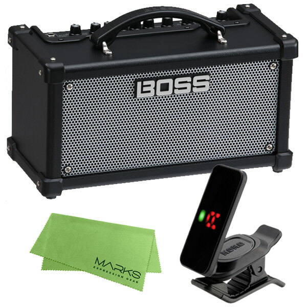 ■店舗在庫あります！即納可能!!■ ☆.。.:*・゜セット内容 ゜・*:.。.☆ ●BOSS DUAL CUBE LX [D-CUBE LX] ●KORG PC-2 ●マークスミュージックオリジナルクロス ギターライフをワンランク豊かにする新しいCUBE アンプ 本格的なサウンドを立体的な音場で包み込む、新感覚のデスクトップ・ギターアンプ。 自宅での練習や録音、ライブ・ストリーミングまで多彩なシーンで活躍するギタリストのパートナー。 Roland CUBE アンプ・シリーズは 80 年代に誕生した最もポピュラーなマイアンプの一つです。小ぶりな筐体に高品位なサウンドと多彩な機能が凝縮されており、多くのギタリストから愛され続けてきました。BOSS は歴代の CUBE アンプ・シリーズに受け継がれてきたコンセプトをベースに、現代のギタリストに求められているワンランク上のサウンドと、ギターライフを充実させる機能を備えたBOSS DUAL CUBE LX を開発しました。 DUAL CUBE LX はギターライフを豊かにする新感覚のステレオ・ギターアンプです。テーブルの上に配置しても邪魔にならないスリムなサイズに、カスタム・スピーカーを搭載。アンプ・タイプは、ギタリストがイメージしやすいサウンド・キャラクターを8 種類内蔵しています。アンプを知り尽くした BOSS の独自設計により、ダイナミックなサウンドと心地よいレスポンスを実現しました。 高品位な BOSS エフェクトも内蔵しているため、サウンド・メイクの可能性はさらに広がります。また、ステレオ・インプット・モードでは、包み込まれる様なリッチな音場で演奏可能。アンプを PC へ接続して DAW にステレオ・レコーディングを行なったり、マイク付きのヘッドホンを接続してパフォーマンスを配信したりする際にも活躍します。 ●高い基本性能と多彩な機能を備え、 可搬性に優れたステレオ ・ ギターアンプ ●4インチ （10 cm） の小型カスタム ・ スピーカーを2基搭載 ●最大出力 10W （5W x 2） のステレオ対応ギターアンプ ●キャラクターの際立つ 8 種類のアンプ ・ タイプを搭載 ●7種類の内蔵エフェクトは、 エディターにより種類や詳細設定を変更可能 ●ギタリストを包み込み、 立体感と広がりのあるサウンドをもたらすステレオ ・ インプット ・ モード ●3バンド ・ イコライザーにより、 直感的で自由なサウンド ・ メイクが可能 ●各アンプ ・ タイプは、 エフェクトの設定を含めて3つまでメモリー可能 ●AC アダプター （付属） ／単3乾電池×8本 （別売） の2電源方式を採用 ●ステレオ ・ ライン出力は、 キャビネット ・ シミュレーションにより自然なギター ・ サウンドを実現 ●PHONES/REC OUT 端子はマイク付きヘッドホンを接続し、 ギター ・ サウンドと音声を同時に出力可能 ●レコーディングや配信で活躍する、 オーディオ出力にも対応した USB 端子 ●別売のフットスイッチ （FS-6/FS-7） を接続可能 ●オーディオのプレイバックが可能な i-CUBE LINK/AUX IN 端子 ●PC から入力した楽曲をアンプで再生し、 ギターのサウンドと共にパソコンに出力することができるループバック機能 ●オプションのフットスイッチを接続することで使用可能なルーパー機能 ●オプションの Bluetooth&reg; Audio MIDI Dual Adaptor （BT-DUAL） を装着することでワイヤレス ・ コントロールに対応 ギターライフを豊かにするアンプ DUAL CUBE LX はあなたのギターライフをアップデートするギターアンプです。 ギタリストに必要な機能がコンパクトにまとめられており、テーブルの上にもスマートに設置可能。自宅からライブバーまで、シチュエーションに適した音量で高品位なサウンドを出力できます。 ―ステージでのパフォーマンスにも LINE OUT を用いれば、キャビネット・シミュレーションを通過した臨場感あふれるギター・サウンドを PA へ出力可能。 大きなライブ会場でも生々しいアンプ・サウンドを響かせることができます。 ―DAW へ録音する USB オーディオ機能、もしくは i-CUBE LINK を使用すれば、PC またはモバイル・デバイスの DAW へ手軽に録音が行えます。 ―ライブ・ストリーミングのメイン機材としてPHONES/REC OUT 端子はマイク付きヘッドホンの接続にも対応しているため、ギター演奏とマイクの音声両方を USBオーディオ出力できます。 ―さまざまな手段で楽曲を再生 AUX IN、ループバック機能付きの USBオーディオ、BT-DUAL 等、様々な方法でPC やモバイル・デバイスのオーディオ再生が可能です。 アンプとしての高い基本性能 DUAL CUBE LX は、デスクトップ・サイズの筐体に自社開発のカスタム・スピーカーを2基装備。蓄積されたアンプ・デザインのノウハウにより、クリーンでもハイゲインでも、濁りのないバランスの良い響きを実現しています。プリアンプは BOSSのアンプ・テクノロジーが惜しみなく注ぎ込まれたキャラクター際立つ 8 種類を内蔵。全てがギタリストに馴染みのあるキャラクターのため、イメージ通りのサウンド・メイクが行えます。アンプ・タイプを切り替えると、トーンだけでなくダイナミクスやレスポンスも変化。ピッキング・ニュアンスを忠実に反映するため、演奏の上達も間違いありません。 内蔵の BOSS エフェクト 高品位なBOSSエフェクトも搭載。ギタリストが多用する 4 種類のモジュレーション・エフェクトや厚みのあるサウンドが得られる HEAVY OCTAVE が内蔵されており、好みのタイプを簡単に選択できます。また、空間系エフェクトのセクションは独立しており、ディレイや 2 種類のリバーブも搭載。ステレオ・スピーカーを最大限に活かした広がりのあるサウンドで演奏を楽しめます。 サウンドをカスタマイズ 直感的なパネル・コントロールにより、簡単に好みのサウンドへ調節が行えます。 作成したサウンドは、各アンプ・タイプに3つまで保存／呼び出しが可能。 エフェクトも組み合わせて設定しておくことができます。 また、Windows/Mac に対応した専用エディター DUAL CUBE LX Editor を活用すれば、エフェクト・タイプの変更や詳細なパラメーター、アンプのバリエーション変更まで行えるため、こだわりのサウンド・メイクが可能です ギタリストを包み込むリッチな音場 サウンドに特別な処理を施すことでサイズからは想像できない音場を実現する、新開発のステレオ・インプット・モードを搭載。フルレンジ・サウンドを提供し、BOSS GT-1000 や GX-100、GT-1、IR-200などのアンプ・プロセッサーを備えたペダルとの使用に最適です。 また、専用エディターを使用すれば、Roland JC-120 をモデリングしたステレオ・インプット・モード専用のアンプ・タイプも選択可能。BOSS DD-500 や DD-200、RV-6 等ステレオペダルをそのまま接続できます。どちらの場合も、ステレオの効果を飛躍的に高め、ギタリストを包み込む様な立体的な音場が得られます。 便利な機能 オプション品を使用することで、更に快適でクリエイティブなアンプへと変貌します。 BT-DUAL を装着すれば、スマートフォンやタブレットから iOS/Android用エディターを用いた遠隔での音色調節や、Bluetooth でのオーディオ再生が可能。 EV-1-WL Wireless MIDI Expression Pedalも使用可能になり、ワイヤレス環境でのボリューム・ペダルやワウ・ペダルとしての使用や、つま先のスイッチを用いてワウのON/OFF まで行えます。 さらに、フットスイッチ（FS-6/FS-7）を接続すれば、足下でルーパーの REC/PLAY/STOP をコントロールしたりメモリーを切り替えたりできます。 Specs ●定格出力：10W (5W + 5W) ●規定入力レベル 　GUITAR / STEREO IN L、R：-10dBu（1M Ω） 　i-CUBE LINK / AUX IN：-20dBu（15k Ω） ●規定出力レベル：LINE OUT L/MONO、R：-10dBu ●スピーカー：10 cm (4 インチ ) × 2 ●コントロール 　[POWER] スイッチ 　[AMP TYPE] つまみ（ACOUSTIC SIM、JC CLEAN、US COMBO、BRIT COMBO、HI-GAIN STACK、METAL STACK、EXTREME、MIC、STEREO IN） 　[MEMORY] ボタン、[GAIN] つまみ、[VOLUME] つまみ、[BASS] つまみ、[MIDDLE] つまみ、[TREBLE] つまみ 　[EFFECTS] つまみ（CHORUS、FLANGER、PHASER、TREMOLO、HEAVY OCTAVE） 　[DELAY/REVERB] つまみ（DELAY、REVERB、SPRING） 　[TAP] ボタン、[MIC VOL] つまみ、[MASTER] つまみ、[LOOPBACK] スイッチ（i-CUBE LINK/AUX IN)、[LOOPBACK] スイッチ (USB) ●インジケーター：POWER、MEMORY、TAP、REC、PLAY、DUB ●接続端子 　GUITAR 端子 /STEREO IN L、R 端子：標準タイプ、PHONES/REC OUT 端子：ステレオ・ミニ・タイプ（ステレオ、CTIA） 　i-CUBE LINK/AUX IN 端子：ステレオ・ミニ・タイプ（ステレオ、CTIA）、LINE OUT L/MONO、R 端子：標準タイプ 　FOOT SW 端子：TRS 標準タイプ、Bluetooth ADAPTOR 端子：専用タイプ、USB 端子：USB B、DC IN 端子 ●電源：AC アダプター（DC9V）、アルカリ電池（単 3 形）× 8、ニッケル水素電池（単 3 形）× 8 ●消費電流：360mA ●連続使用時の電池寿命 　アルカリ電池：約 8 時間、充電式ニッケル水素電池：約 10 時間（※ 1） 　※ 1：容量 2,500mAh のニッケル水素電池を使用した場合の時間です。 　※ 電池の仕様、容量、使用状態によって異なります。 ●外形寸法：341（幅）× 162（奥行）× 215（高さ）mm ●質量：3.3kg（AC アダプターを除く ) ●付属品：取扱説明書、「安全上のご注意」チラシ、AC アダプター、電源コード、ミニ・ケーブル（モバイル機器用、4 極ミニ・タイプ）、保証書 ●別売品 　フットスイッチ：FS-5U、FS-6、FS-7 　Bluetooth&reg; Audio MIDI Dual Adaptor（品番：BT-DUAL） 　ワイヤレス MIDI エクスプレッション・ペダル：EV-1-WL ※ 0dBu ＝ 0.775Vrms 【Keywords】 BOSS ボス ROLAND ローランド DCUBE-LX DCUBELX DUALCUBE LX CUBE20GX CUBE40GX CUBE80GX CUBE-20GX CUBE-40GX CUBE-80GX CUBE-15XL CUBE-20XL CUBE-40XL CUBE-80XL CUBE15XL CUBE20XL CUBE40XL CUBE80XL ギターアンプ GUITAR i-CUBE LINK iPHONE iPAD iPad・iOS対応 エフェクト コンボアンプ Amplifier CUBE JAM COSM CUBE10GX CUBE-10-GX microCUBE M-CUBE MB-CUBE CUBE-LT