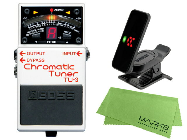 BOSS Chromatic Tuner TU-3 + KORG Pitchclip 2 PC-2 + マークスオリジナルクロス セット（新品）