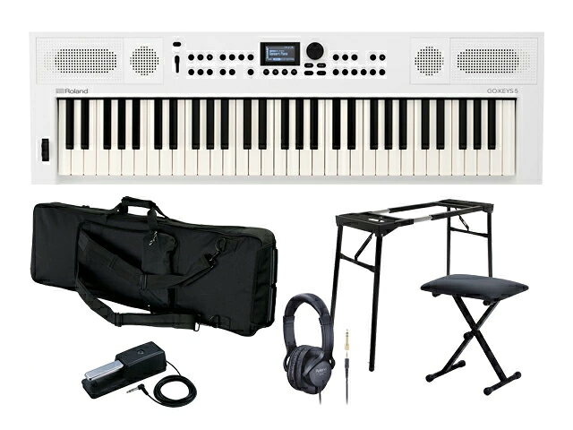 弾く、つくるをこの 1 台で。 初心者から経験者まで音楽をフルに楽しめるキーボード。 GO:KEYS 5 と GO:KEYS 3 は、スタイリッシュでスリムなボディに演奏や音楽制作、弾き語りまで楽しめる機能が満載のキーボードです。鍵盤の演奏経験がない方はもちろん、曲づくりやライブ配信用のセカンド・キーボードとして、幅広く活躍するポータブル・キーボードです。 GO:KEYS 5 と GO:KEYS 3 には、そのシンプルな外観からは想像できないほどの驚異的なサウンドやパワフルで高品位なスピーカー、洗練された自動伴奏機能、現代のライフスタイルにマッチしたさまざまな機器との接続など、音楽を存分に楽しむための機能を凝縮。演奏や曲づくりを誰でも簡単に楽しむことができ、ステージやスタジオ、ライブ配信など、あらゆるシチュエーションで活躍します。 本格的なポータブル・キーボード GO:KEYS 5 は 4.9kg、GO:KEYS 3 は 4.5kgの軽量ボディで、どこでも演奏を楽しめます。ローランドのフラッグシップ・シンセサイザー FANTOM シリーズと同じ音源 ZEN-Core を搭載。50 年にわたり最新の音楽シーンを彩ってきた 1,000 種類以上の高品位な音色をそなえ、パフォーマンスやレコーディング、ライブ配信のクオリティを格段にアップさせることができます。アコースティック・ピアノやエレクトリック・ピアノ、ストリングスやシンセ・サウンド、ギターやドラムなどの高品位で多彩な音色は、強弱表現に対応した鍵盤でさまざまな表現が可能です。 作曲や演奏をサポートする自動伴奏機能 GO:KEYS は自動伴奏機能を活用して演奏したり、簡単に曲づくりを行えます。ポップスやダンス、R&B など多彩なジャンルの200 種類以上の伴奏スタイルを用意。左手の指 1 本または 2 本でコードを弾くだけで豪華な伴奏が付き、弾くコードに合わせて自動的に最適な伴奏をつけられます。今の時代にマッチする洗練された伴奏スタイルは、ライブや配信などにも対応する高品位な音質で、さまざまなシーンで活躍します。 また、コード・シーケンサーを使えば、300 種類以上のあらかじめ組まれたコード進行で伴奏を進行できるほか、お好みのコード進行の設定にも対応。左手でコードを押さえることなく、右手のメロディーやリード演奏に集中して曲を盛り上げるといったことも可能です。 さらに、GO:KEYS 5/3 の演奏全体にかけられるエフェクトも充実。音質を粗くするローファイや、持続音にかけることでバッキング・フレーズを刻んでいるような効果が得られるスライサーなどを活用すれば、パフォーマンスの幅が広がります。 パワフルな内蔵スピーカー GO:KEYS 5 と GO:KEYS 3 にはスピーカーを内蔵していますので、どこでも演奏を楽しめます。 GO:KEYS 5 にはパッシブラジエーター方式のスピーカーを搭載し、コンパクトな本体にもかかわらずパワフルなサウンドが得られます。 表現の幅を広げるパフォーマンス機能 パフォーマンスを強力にサポートする機能も充実。61 鍵の鍵盤は強弱表現に対応し、アルペジエーターなどパフォーマンスを華やかにする機能とともに豊かな表現をかなえます。 鍵盤を 2 つの領域に分けて左右で異なる音色を演奏できるスプリットや、2つの音色を重ねて鳴らすことができるデュアルなどを活用すれば、パフォーマンスの幅がぐんと広がります。 あらゆるライフスタイルにマッチするデザインとカラー GO:KEYS 5 と GO:KEYS 3 は、さまざまな好みやスタイル、インテリアにマッチするカラフルなカラー・バリエーションを取り揃え、あなたにぴったりの一台が見つかります。 GO:KEYS 5 はグラファイトとホワイトの 2 色、GO:KEYS 3 はターコイズ、ダークレッド、ミッドナイトブルーの 3 色をラ インナップ。いずれもご自宅のインテリアはもちろんステージにも映え、ライブや配信でひときわ目を引くスタイリッシュなカラーです。 パソコンなどさまざまな機器との接続に対応 GO:KEYS は音楽を楽しむための多彩な機器との接続に対応しています。 Zenbeats などのパソコン音楽制作ソフトと連携できる USB オーディオ /MIDI インターフェース機能を内蔵。また、Bluetoothオーディオ /MIDI 機能によりスマートフォンやタブレットとGO:KEYS を無線で接続すれば、アプリでの曲制作も楽しめます。 また、センター・キャンセル機能を使って、Bluetooth オーディオや USB メモリー、本体入力端子に接続された音楽プレーヤーで再生する曲のボーカルのみを消せば、カラオケも楽しめます。 さらに GO:KEYS 5 にはステレオ入力端子をそなえ、スマートフォンや音楽プレーヤーなどをケーブルで接続して GO:KEYS 本体のスピーカーで好きな曲を再生することも。マイク端子も装備し、マイク（別売）をつなげばマイクエフェクトとともに弾き語りを楽しめます。鍵盤で演奏したコードに従ってリアルタイムでハーモニーを重ねたり、ロボット・ボイスなど多彩なボーカル・パフォーマンスを実現します。 Roland Cloud で音楽の幅が広がる GO:KEYS は拡張性に優れており、Roland Cloud の豊富な音色や自動伴奏スタイルを追加可能。Sound Packs の音色やEXZWave Expansion*1、Z-Style Packs の自動伴奏スタイルの追加に対応し、パフォーマンスの幅をさらに広げることができます。 また、GO:KEYS 5/3 は Roland Cloud Connect（別売）に対応。ワイヤレス・アダプター WC-1 を GO:KEYS 5/3 に接続すれば、スマートフォンからワイヤレスでRoland Cloud のコンテンツを閲覧 / 視聴したり、ダウンロードすることも可能です。 *1 GO:KEYS 5 のみ 鍵盤演奏を学べるアプリ「Melodics」に対応 GO:KEYS 5 と GO:KEYS 3 は、鍵盤演奏を楽しく効果的に習得できるアプリ「Melodics Essentials for Roland」*2 に対応。 レベルに応じた課題曲が用意されており、正しいタイミングで演奏できたかどうかリアルタイムに判定。自分の演奏が客観的に評価されることで、練習のモチベーション維持につながります。 *2 Melodics が提供するキーボード・レッスンの一部を利用できるプラン「Melodics Essentials for Roland」を、Roland Cloud にてご購入いただけます。 本サービスは現時点では英語でのご提供となります。レッスンをご利用いただくには Melodics 上でのアカウント作成が必要です。 ■ GO:KEYS 5　主な仕様 【音源】ZEN-Core ●音色：1,154 音色、74 ドラムキット 　Roland Cloud から提供される Sound Packs および Wave Expansion を利用可能 ●エフェクト：Tone MFX：2 系統 /93 種類、Total MFX：1 系統 /15 種類、リバーブ：1 系統 /4 種類 【鍵盤】61 鍵（ボックス型鍵盤、ベロシティ対応） ●鍵盤タッチ：キー・タッチ：9 段階、固定 【スピーカー・システム】 ●スピーカー：5cm × 2（スピーカー・ボックス付き）、パッシブラジエータ× 2 ●アンプ出力：3.0W × 2 【Bluetooth】 Bluetooth 標準規格 Ver 5.0、対応プロファイル：A2DP（オーディオ）、GATT（MIDI over Bluetooth Low Energy）、対応コーデック：SBC（SCMS-T 方式によるコンテンツ保護に対応） 【自動伴奏】 ●スタイル：プリセット：203 スタイル Roland Cloud から提供される Z-Style Packs を利用可能 ● フ ァ ン ク シ ョ ン：Start、Stop、Intro、Ending、Sync Start、Variation1、Variation2、Variation3、Variation4、Part Mute ●コード・シーケンサー：プリセット・コード・パターン：304 種類 【シーン】 ●ユーザー・シーン：256　※インポート／エクスポート可能 【データ再生】 ●再生可能データ：専用 MIDI フォーマット、オーディオ・ファイル（WAV 形式：44.1kHz、16 ビット・リニア、MP3 形式：44.1kHz、64kbps 〜 320kbps、要 USB メモリー） 【レコーダー】 ●録音可能データ：専用 MIDI フォーマット（99 曲、1 曲あたり約 70,000 音記憶）、オーディオ・ファイル（WAV 形式：44.1kHz、16 ビット・リニア、要 USB メモリー） ●マスターチューニング：415.3 〜 466.2Hz（0.1Hz 単位） ●マイクエフェクト：オート・ハーモニー（9 種類）、ボイス・トランスフォーマー（オクターブ：± 1、フォルマント：± 12 semitones）、コンプレッサー（タイプ：Soft、Normal、Hard）、ノイズサプレッサー（閾値：-96dB 〜 0dB） 【便利な機能】 メトロノーム（テンポ／拍子／強拍／パターン／音量／音色変更可能）、トランスポーズ（キーボード／スタイル：半音単位）、オクターブ・シフト、デュアル、スプリット（スプリット・ポイント設定可能）、センター・キャンセル、アルペジエータ、オート・オフ 【その他】 ●ディスプレイ：グラフィック LCD 128 × 64 ドット ●コントロール：Master Volume スライダー、ピッチベンド・ホイール ●接続端子：DC In 端子、Hold pedal 端子（別売ペダル使用時連続検出対応）、Control pedal 端子（別売ペダル使用時連続検出対応）、Input Stereo 端子：ステレオ・ミニ・タイプ、Output（L/Mono、R）端子：標準タイプ、Mic Input 端子：標準タイプ、USB COMPUTER 端子：USB Type-C（R）（クラス・コンプライアントによるオーディオ、MIDI 通信）、USB MEMORY 端子：USB A（マスストレージ）、EXT DEVICE 端子：USB A（Roland Cloud Connect WC-1）、Phones/Headset 端子：ステレオ・ミニ・タイプ ●電源：AC アダプターまたはアルカリ電池／ニッケル水素電池（単 3 形：別売）× 8 　※マンガン電池は使用できません。 ●消費電力：消費電力：9W（付属 AC アダプター使用時） ●連続使用時の電池の寿命：充電式ニッケル水素電池：約 6 時間（容量 1,900mAh使用時）、アルカリ電池：約 5 時間　※使用状態によって異なります。 【外形寸法】 譜面立てをはずしたとき：950（幅）× 286（奥行）× 87（高さ）mm 別売り専用譜面立て含む：950（幅）× 395（奥行）× 245（高さ）mm 【質量】 4.9kg ／ 5.5kg（別売り専用譜面立て MRGKS3/5 使用） 【付属品】 クイック・スタート、「安全上のご注意」チラシ、AC アダプター、電源コード、保証書 【Keywords】 Roland Entry Keyboard GO:KEYS GO:PIANO GOKEYS3 GOKEYS5 GO-61K GO-61P GO-88P ローランド エントリーキーボード ゴーキーズ 軽量 スピーカー内蔵 電池駆動 自動伴奏機能 高品質 コード・シーケンサー機能 演奏 レコーダー機能 MIDI GM2 61鍵盤 MU ミッドナイトブルー Midnight Blue RD ダークレッド RED TQ ターコイズ Turquoise GT EZ-300 PSR PSR-E273 PSR-E373 PSR-E360 PSR-E473 PSR-SX600 EK-50 Graphite グラファイト WH White ホワイト