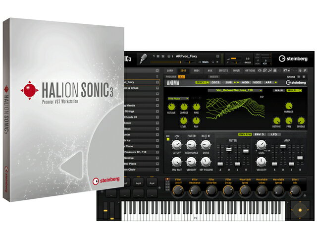 ■店舗在庫あります！即納可能!!■ HALion Sonic 3 - The ultimate creative tool 世界中のミュージシャン、プロデューサー、作曲家に捧げるマルチ音源のスタンダード。HALion Sonic は膨大なサンプルコンテンツと強力なシンセエンジン、抜群の操作性を兼ね備えた、ソフトウェアワークステーションです。 詳細に収録されたアコースティック楽器から先鋭的なシンセサウンドまでをカバーするライブラリー。スタジオからステージまでの使用を考え抜いたシンプルなインターフェースと直感的なワークフロー。そして音質と安定性を誇るオーディオエンジン、充実したハイエンドエフェクトの数々。クリエイティブな音楽制作に欠かせない、音色の宝庫がここにあります。 ■パワフルかつシンプルなマルチ音源: 充実した音色と操作性を両立 ■卓越したコンテンツ: シンセから世界中のアコースティック楽器まで3,200以上のライブラリー ■パワフルなマルチオーディオエンジン: ウェーブテーブル / グラニュラー / バーチャルアナログシンセシス、ディスクストリーミングサンプルプレイバック、トーンホイールオルガンシミュレーター ■オーディオエフェクト: VST Amp シミュレーター、REVerence コンボリューションリバーブをはじめとする豊富なエフェクト ■FlexPhraser: ビート、アルペジオから楽器特有のフレーズまでを生成 ■モーフィングフィルター: 24種類のフィルターを最大4基ブレンド可能 ■MediaBay: 膨大なサウンドに素早くアクセスできるサウンドマネージメントシステム ■オンステージに最適: プレーヤービュー、キーボードのスプリット / レイヤー設定、マルチセットアップ切替など抜群の操作性 ■VST Expression 2 対応: Cubase 上で、高度なアーティキュレーションコントロールが可能 ■クロスプラットフォーム: Windows (VST 3, VST 2, AAX) / macOS (VST 3, AU, AAX) プラグイン＆スタンドアローン HALion Sonic 3 の新機能 HALion Sonic の新バージョンでは、アンテナ鋭い現代のクリエイターのニーズに応える、新たなシンセエンジン、ツール、インストゥルメントを搭載。 さらに豊富なライブラリーを備え、強力なサウンドデザイン機能も装備します。 Eagle 豊かで透明感のあるサウンドが印象的なグランドピアノ。クラシックからポップス、ロック、ジャズまでぴったりです。 Raven ずば抜けたニュアンスと倍音の豊かさを誇るグランドピアノ、自然で正確、かつ滑らかな演奏フィールにも一瞬で魅了されるでしょう。 Hot Brass エネルギッシュで太く、タイトな音色のブラスセクションライブラリー。ポップ、ファンク、レゲエ、ソウルなど様々なジャンルに活躍するでしょう。 Studio Strings 映像音楽やポップスアレンジ、ライブなど様々なケースで頼りになる、演奏性と艶やかな音色を兼ね備えたストリングアンサンブルライブラリー。 Anima 2つのウェーブテーブルオシレーターをフィーチャーし、柔軟なモジュレーション、パワフルなアルペジエーター、そして300以上のプリセットを含んだエレクトロインストゥルメント。 Skylab グラニュラーシンセシスと膨大なサンプルライブラリー、バーチャルアナログサウンドと未来的なテクスチャーを組み合わせた、スリリングな映像音楽やディープなエレクトロに相応しいインストゥルメント。 HALion Combi ライブラリー HALion / HALion Sonic 独自のレイヤー構造を生かし、アコースティック楽器のサンプルとシンセパッチを組み合わせて美しく豊かなサウンドやマルチレイヤーインストゥルメントを作成管理できます。 エフェクト 革新的な3バンド Resonater はフォルマントフィルタリングによりボーカル、ストリングス、ブラスなどを美しく彩ります。また HALion Sonic は HALion の豊富なエフェクトから Vintage Compressor、Tube Saturator など8つのエフェクトを引き継ぎました。 動作環境 ■Windows： Windows 7* / 8.1 / 10 (すべて 64ビット版のみ) VST 2 / VST 3 / AAX 対応ホストアプリケーション(プラグイン使用時) * Windows 7 の場合は、Service Pack 1, Microsoft.NET Framework 4.0, Platform Update for Windows 7 が必要です。 ■Mac： macOS Sierra (10.12) / High Sierra (10.13) / Mojave (10.14) / Catalina (10.15) VST 3 / AAX / AU 対応ホストアプリケーション (プラグイン使用時) ■64ビット Intel / AMD マルチコアプロセッサー (Intel i5 以上推奨) ■推奨 RAM サイズ: 8 GB 以上 (最低 4 GB) ■ディスク空き容量: 30 GB 以上 &bull;上記は HALion プログラムとコンテンツ自体の占有容量としての目安です。ダウンロード?インストール時には約 90 GB が必要です。 ■推奨ディスプレイ解像度: 1920 x 1080 (最低 1366 x 768 以上) ■OS 対応オーディオデバイス (ASIO 対応デバイス推奨) ■インターネット環境: インストール、ライセンスアクティベーション、ユーザー登録等 &bull;インストール時にアプリケーションや関連データ等のダウンロードが必要です。 &bull;高速ブロードバンドインターネット環境を推奨いたします。 製品パッケージには、DVD-ROM などのメディアは含まれません。インストールの際は、同封書面に記載されているダウンロードアクセスコードを使用して、インストーラーを入手してください。 【Keywords】 Steinberg HALion Sonic 3 SE 6 HALion6 VST Sampler & Sound Creation System スタインバーグ ハリオン ハリオンソニック3 ハリオン6 サンプラー VSTプラグイン VSTi VST2 VST3 AAX AU 64bit Cubase キューベース HALION6/R 通常版