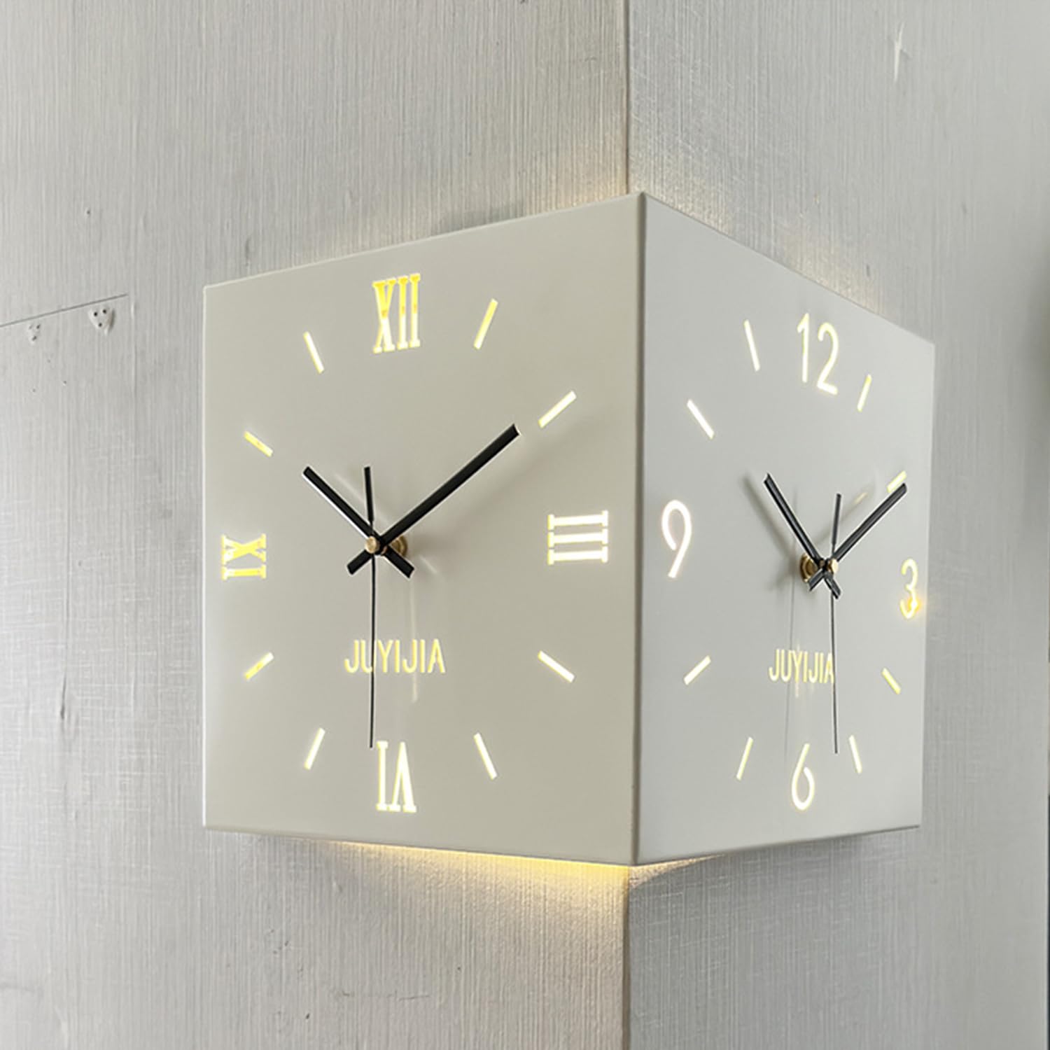 乐天商城 - 両面時計 角時計 ウォールクロック 掛け時計 ダブル 壁掛け かべ掛け時計 静音 可愛い おしゃれ ラル LED 可夜視 シンプル ギフト ベッドルーム レストラン軒 贈り物 プレゼント 応接間