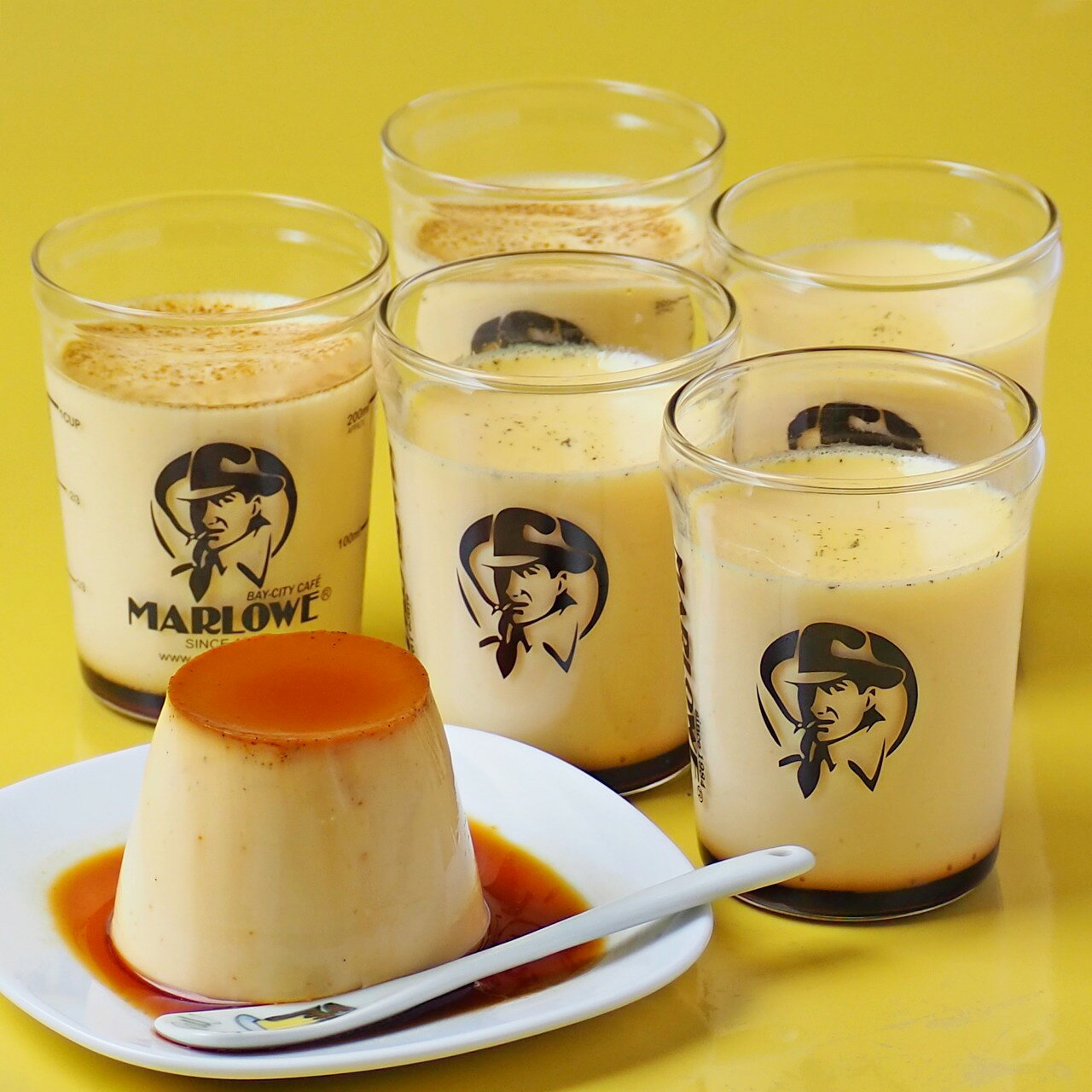 カスタード＆北海道フレッシュクリーム 6個セット　マーロウ　ビーカー入り手作り焼きプリン　プリン　瓶　ビン　誕生日　敬老の日　御祝　内祝い　パーティー　無添加