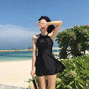 ワンピース 水着 スカート レディース 黒 体型カバー 韓国系 可愛い フレアスカート ブラック 無地 きれいめ 大きいサイズ 2XL 3XL バックリボン 背...