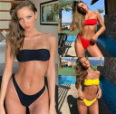 ビキニ チューブトップ セクシー ブラジリアン 水着 レディース ハイレグ かっこいい 可愛い 黒 ブラック 赤 レッド 黄色 イエロー 無地 紐なし パッド入...