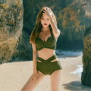 ビキニ 水着 レディース セクシー かっこいい きれいめ タンキニ カットオフ 韓国系 上下セット 黒 ブラック 緑 グリーン ハイウエスト 個性的 大人可愛い...