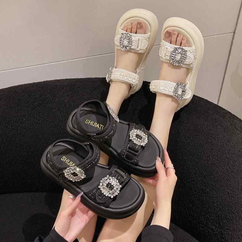 スポサン 厚底 サンダル ビジュー キラキラ スポーツサンダル レディース 大人 きれいめ 韓国風 個性的 シューズ ビーサン ストラップ 黒 ブラック 白 ホワイト クリスタル 華やか ベルト ストラップ ラインストーン オシャレ 厚底靴 サマー