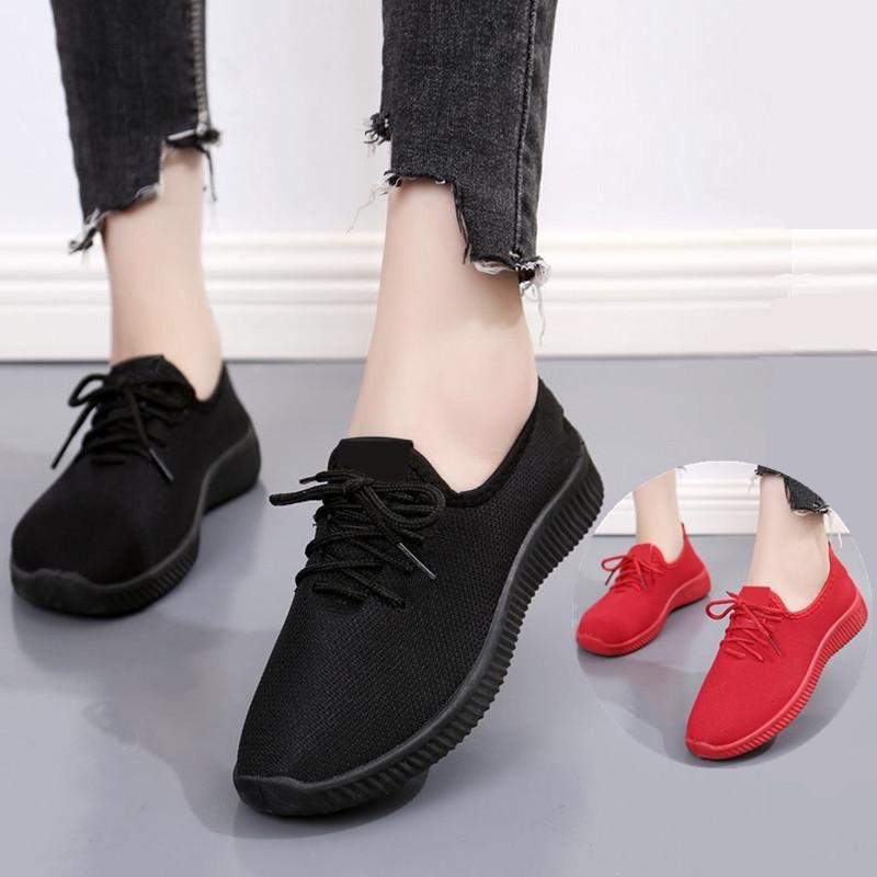 スニーカー レディース 黒 赤 シンプル きれいめ メッシュ 通気性 おしゃれ 運動靴 韓国系 無地 ローカ..