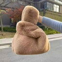 ファー バッグ 可愛い レトロ ハンドバッグ 巾着型 韓国系 フェイクファー もこもこ 手提げ バッグ 黒 茶色 白 カーキ ピンク ふわふわ 秋 冬 2way ショルダーバッグ きれいめ 毛皮風 カジュアル おしゃれ ママ お呼ばれ パーティー カバン(4)