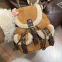 リュック もこもこ スエード風 ボア バックパック 韓国系 可愛い バイカラー 個性的 ミニバッグ ミニリュック 茶色 ブラウン ベルト かぶせ マット 艶消し...