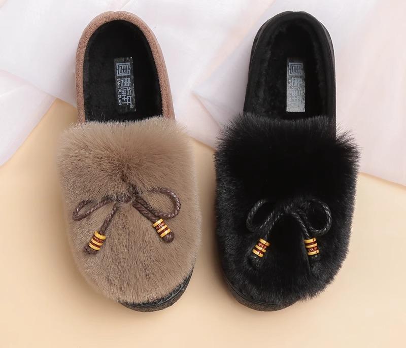 ファー スリッポン 靴 シューズ クツ 女性 レディース 秋 冬 もこもこ ふわふわ リボン 防寒 防風 暖か..