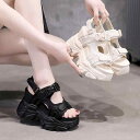 11cm ウェッジソール スポーツサンダル 黒 白 韓国系 スポサン 厚底 ダッド シューズ ごつい 可愛い シンプル 身長アップ 脚長 スーパーハイヒール ブラック ホワイト 無地 定番 合わせやすい サンダル 春夏 レディース ストラップ 楽ちん