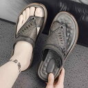 トングサンダル メンズ かっこいい ビーチサンダル 黒 ブラック 灰色 グレー レザーサンダル 男性用 個性的 渋色 クール ビーサン フラット サンダル 韓国...