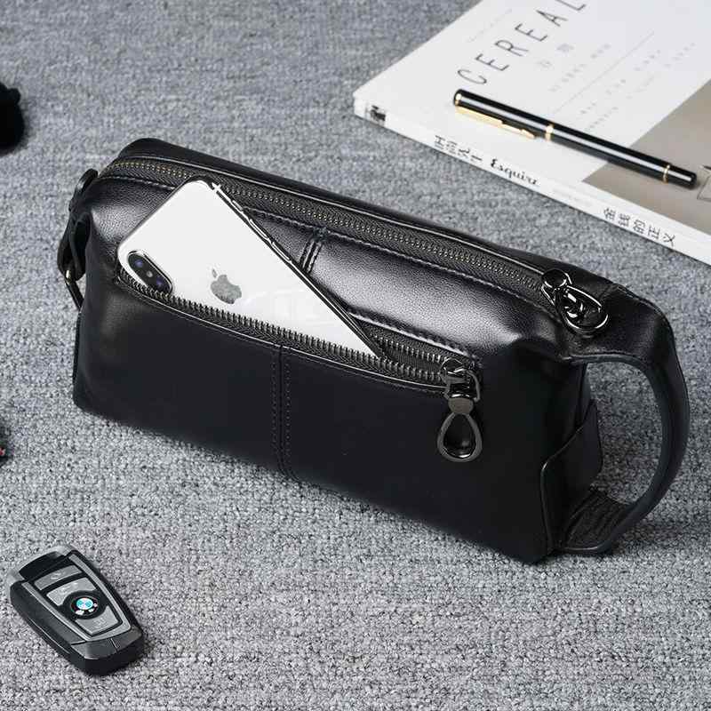 ショルダーバッグ 黒 小型 かっこいい ハンドバッグ 本革 牛革 クラッチバッグ メンズ 韓国系 ソフトレ..