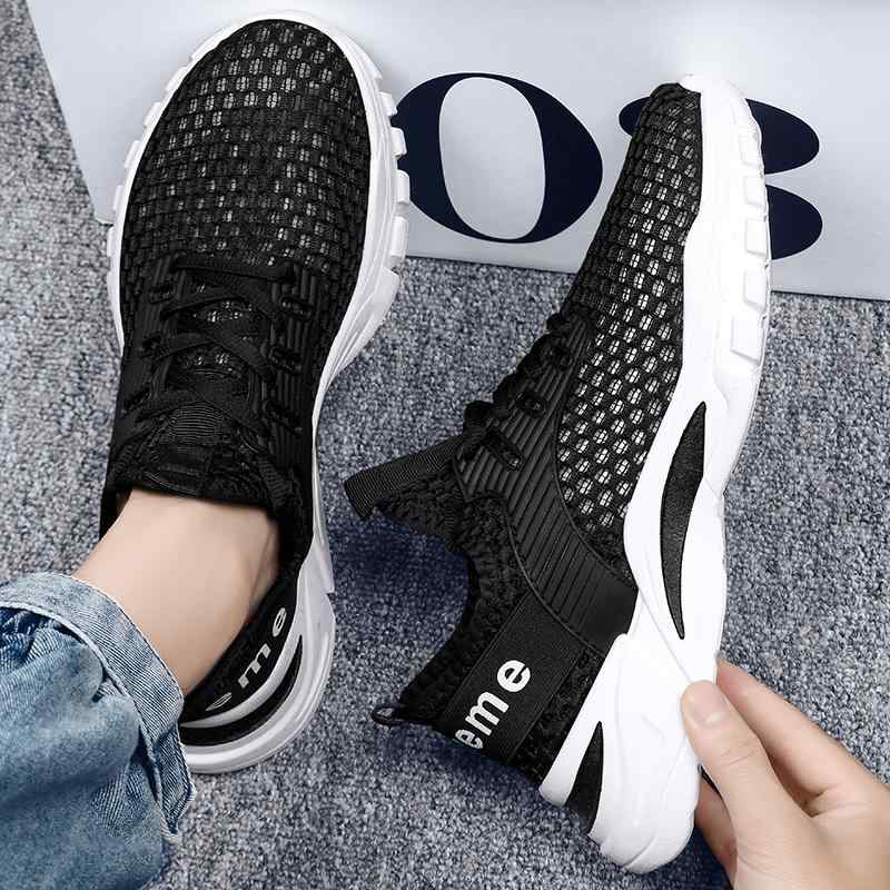 メッシュ スニーカー 透け感 通気性 スリッポン メンズ 黒 白 かっこいい ラフ 運動靴 春夏 レジャー ..