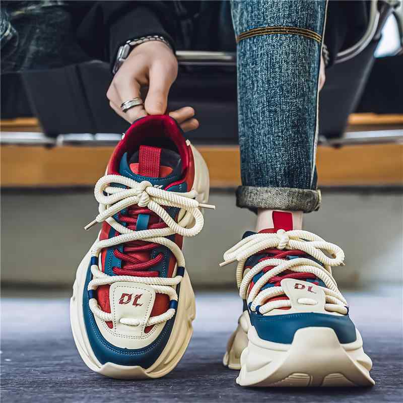 厚底スニーカー メンズ カラフル ハード ダッドスニーカー 韓国系 運動靴 男性用 靴 くつ ハイテクスニ..