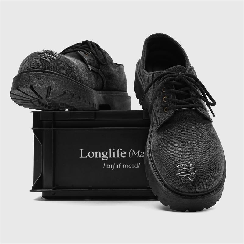 ローファー デニム ジーンズ ダメージ加工 メンズ スニーカー シューズ かっこいい 個性的 韓国系 ぽってり ごつめ きれいめ カジュアル ストリート 穴あき オシャレ キャンバス シューズ モード ハード 学生 主役級 高級感 セレブ モデル レトロ