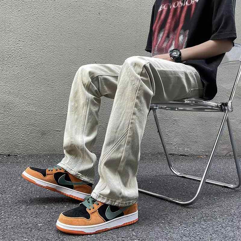 ジーンズ ズボン パンツ カラージーンズ デニム メンズ 男性用 グレー 小さいサイズ 大きいサイズ ストレート ルーズ アメリカン ウォッシュ加工 脚長効果 ポケット きれいめ おしゃれ カジュアル ストリート デート 旅行 アウトドア 韓国系