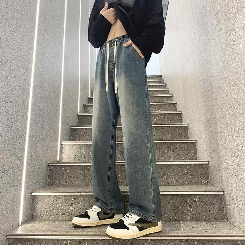 ジーンズ ズボン パンツ デニム メンズ 男性用 ブルー ブラック 青 黒 韓国系 カジュアル 楽ちん ジーパン 大きいサイズ ワイド ルーズ ストレート アメリカン ウォッシュ加工 脚長 レトロ ストリート ストレート 学生 通学 シンプル デイリー