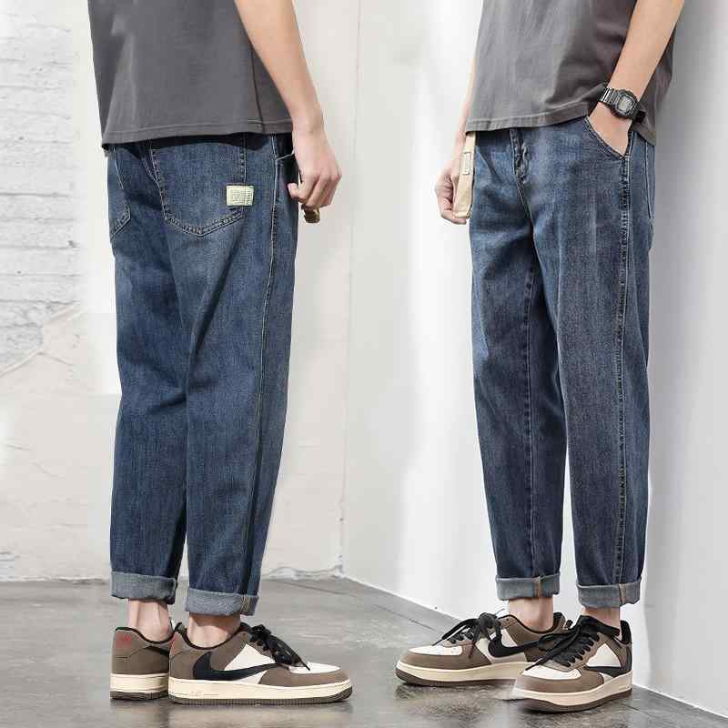 デニムパンツ メンズ クロップドパンツ きれいめ シンプル ジーンズ ズボン 男性用 アンクル丈 ロールアップ ブルー ライトブルー ブラック 大きいサイズ スリム ストレート アメリカン 青 黒 水色 淡色 カジュアル ラフ こなれ感 足首丈 春夏