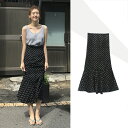 スカート レディース ロング ミモレ丈 ドット柄 水玉 黒 ボトムス きれいめ スカート コーデ モノトーン シック ハイウエスト マーメイドライン 大人 カジ...