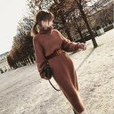 ワンピース ニット ニットドレス ワンピース ロング 長袖 タートルネック シンプル 無地 着回し ゆったり スリット ベルト付 着痩せ 新作 秋 冬 きれいめ 大人 モテ ブラウン 大きいサイズ