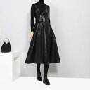 ミモレ丈ワンピース 綺麗めワンピース ワンピース ドレス レディース 秋 冬 きれいめ 10代 20代 レザー 黒 ロング ミモレ 膝丈 コーデ フレア Aライ...