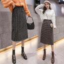 膝丈スカート チェック柄スカート レディース スカート ボトムス 春 秋 冬 10代 20代 30代 40代 チェック 格子縞 ハイウエスト Aライン ブラウン...