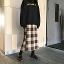 チェックスカート ロングスカート 秋冬スカート スカート ボトムス レディース ウール ハイウエスト ラップスカート ミモレ丈 ロング チェック柄 格子縞 グレ...