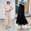 ロングスカート ニットスカート スカート レディース きれいめ 秋 冬 ロング ミモレ丈 Aライン ハイウエスト おしゃれ シンプル ニット フリンジ 大人 可...