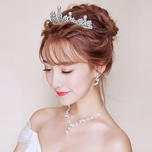 ウェディング ヘッドドレス アクセサリー ティアラ ヘッドピース クラウン 王冠 3点セット ネックレス イヤリング クリップ 3点セット アクセサリー ライン...