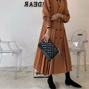2色 アウター レディース コート ロング ワンピース ワンピ ドレス トレンチコート ダブルボタン 長袖 プリーツ 切り替え デザイン おしゃれ きれいめ ブ...