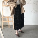 2色 スカート レディース ボトムス ミモレ丈 膝丈 プリーツ 黒 無地 ハイウエスト ブラック アプリコット ベージュ きれいめ 個性的 10代 20代 30...