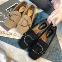 ぺたんこ シューズ レディース もこもこ フラット シューズ 靴 黒 茶色 ファー 無地 スクエアトゥ ローヒール ペタンコ スリッポン おしゃれ きれいめ 大...