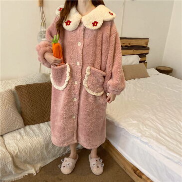 もこもこ ルームウェア レディース かわいい ガウン ワンピース パジャマ 秋 冬 モコモコ 着る毛布 寝巻き 部屋着 花柄 ラブリー ガーリー ピンク 紫 青 前開き 襟 レトロ フリース インスタ映え パープル ブルー 防寒 暖かい お揃い コーデ 膝掛け ホームウェア 韓国