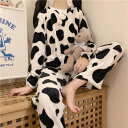 モコモコ ルームウェア レディース もこもこ かわいい 上下セット 牛柄 かわいい 秋冬 パジャマ 寝巻き 部屋着 ホームウェア ウシ フリース 温かい ラブリ...
