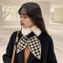 4色 マフラー ファー プチマフラー かわいい 千鳥格子 柄 おしゃれ カジュアル 韓国 ファッション もこもこ ミニマフラー ストール ネックウォーマー ブラウン ベージュ ブラック オレンジ 10代 20代 秋 冬 トレンド 女子力 インスタ映え 萌え 温かい