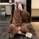 もこもこ ルームウェア レディース くま かわいい ガウン ワンピース パジャマ 秋 冬 フード付き 耳付き 寝巻き モコモコ 部屋着 ホームウェア ラブリー ...