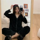 パジャマ レディース ルームウェア 上下セット 黒 無地 レース 秋 冬 セクシー 大人可愛い 大きいサイズ xl 2xl 3xl 4xl 5xl 寝巻き 部屋...
