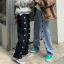 デニム パンツ レディース ワイド ハート かわいい カジュアル 大きいサイズ xl 2xl 3xl 4xl 5xl ボトムス ズボン ジーパン ハイウエスト ...