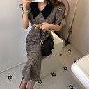 ワンピース レディース ペンシルスカート タイトスカート バックスリット ミディアム丈 ミモレ丈 スリム おしゃれ 大人可愛い 半袖 個性的 レトロ クール エ...