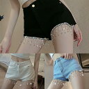 ショートパンツ レディース デニム パンツ ボトムス ショーツ ショート丈 ミニ ギャル 服 ビジュー クリスタル きらきら ワイドパンツ ジーパン かわいい ...
