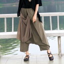 2色 パンツ レディース クロップドパンツ アンクルパンツ サルエルパンツ ワイドパンツ スカンツ おしゃれ 大人可愛い 個性的 存在感 レトロ ゆったり ゆる リボン アジアン エスニック カジュアル ルーズ ドレープ ラフ 紺 濃紺 ネイビー 鉄紺 カーキ ベージュ コーデ デー